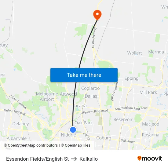 Essendon Fields/English St to Kalkallo map