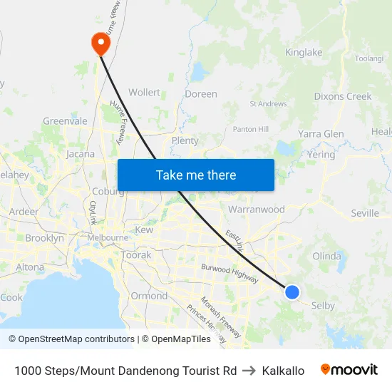 1000 Steps/Mount Dandenong Tourist Rd to Kalkallo map