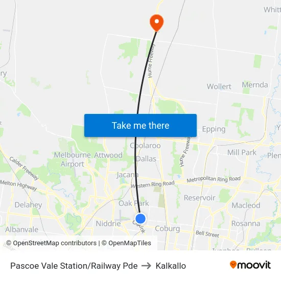 Pascoe Vale Station/Railway Pde to Kalkallo map