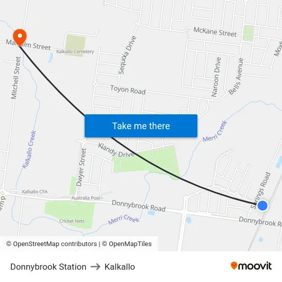 Donnybrook Station to Kalkallo map