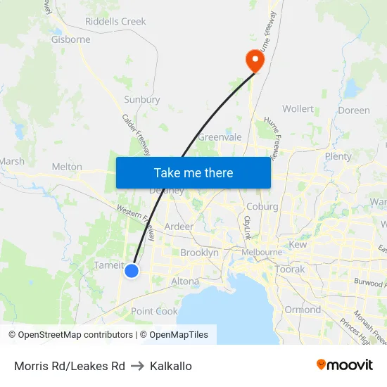 Morris Rd/Leakes Rd to Kalkallo map