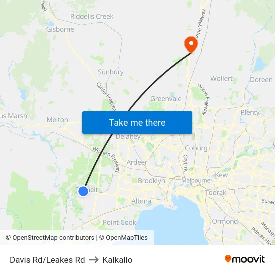 Davis Rd/Leakes Rd to Kalkallo map