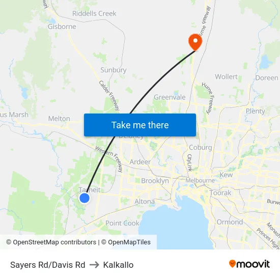 Sayers Rd/Davis Rd to Kalkallo map