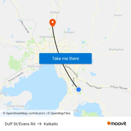 Duff St/Evans Rd to Kalkallo map