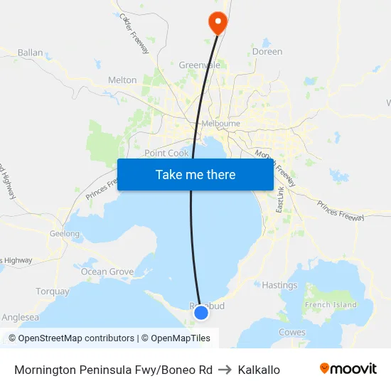 Mornington Peninsula Fwy/Boneo Rd to Kalkallo map