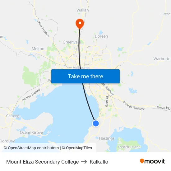 Mount Eliza Secondary College to Kalkallo map