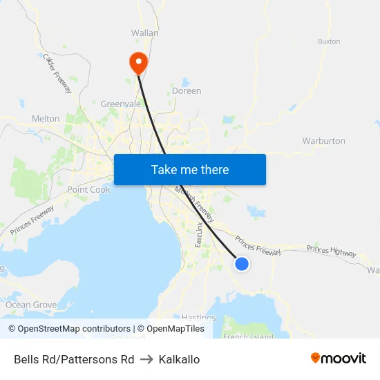 Bells Rd/Pattersons Rd to Kalkallo map