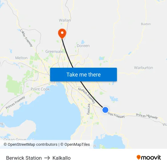 Berwick Station to Kalkallo map