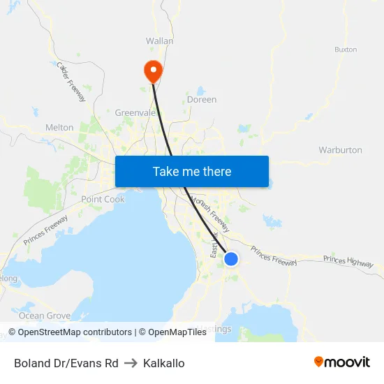 Boland Dr/Evans Rd to Kalkallo map