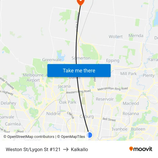 Weston St/Lygon St #121 to Kalkallo map