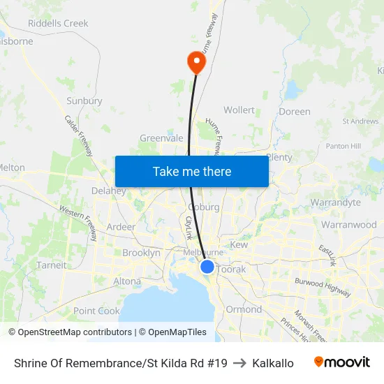 Shrine Of Remembrance/St Kilda Rd #19 to Kalkallo map