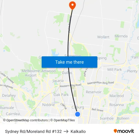 Sydney Rd/Moreland Rd #132 to Kalkallo map