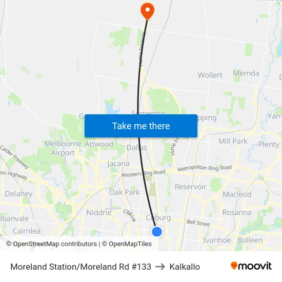 Moreland Station/Moreland Rd #133 to Kalkallo map