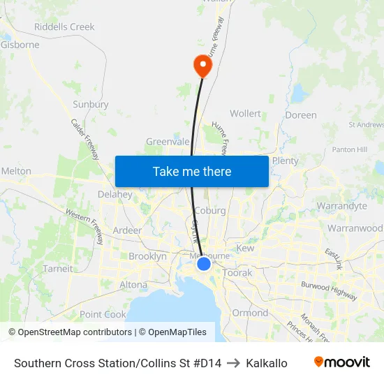 Southern Cross Station/Collins St #D14 to Kalkallo map