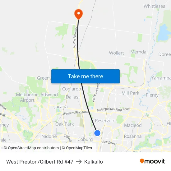West Preston/Gilbert Rd #47 to Kalkallo map