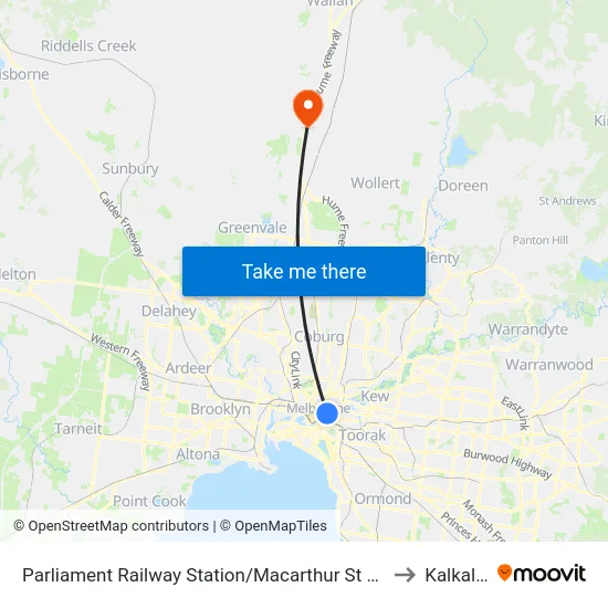 Parliament Railway Station/Macarthur St #10 to Kalkallo map