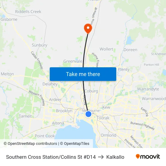 Southern Cross Station/Collins St #D14 to Kalkallo map