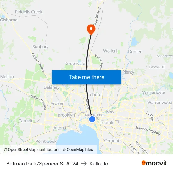 Batman Park/Spencer St #124 to Kalkallo map