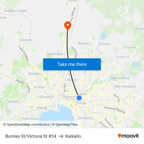 Burnley St/Victoria St #24 to Kalkallo map