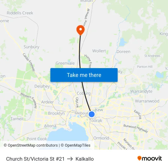 Church St/Victoria St #21 to Kalkallo map