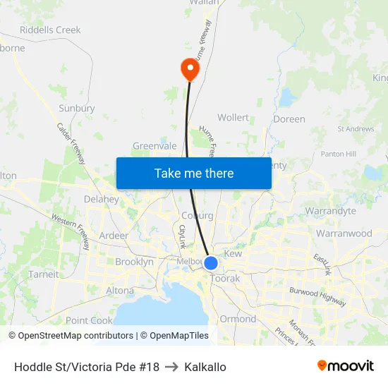 Hoddle St/Victoria Pde #18 to Kalkallo map