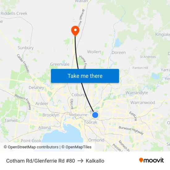 Cotham Rd/Glenferrie Rd #80 to Kalkallo map