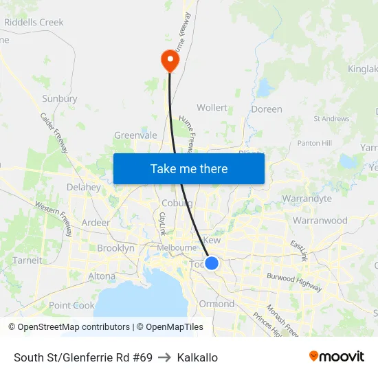 South St/Glenferrie Rd #69 to Kalkallo map