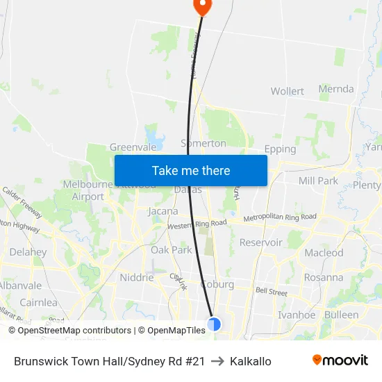 Brunswick Town Hall/Sydney Rd #21 to Kalkallo map