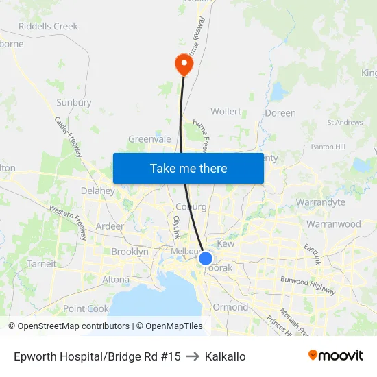 Epworth Hospital/Bridge Rd #15 to Kalkallo map
