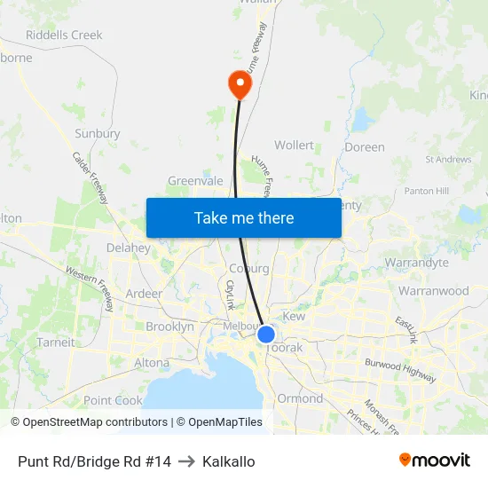 Punt Rd/Bridge Rd #14 to Kalkallo map