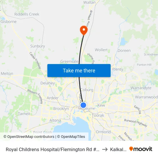 Royal Childrens Hospital/Flemington Rd #19 to Kalkallo map