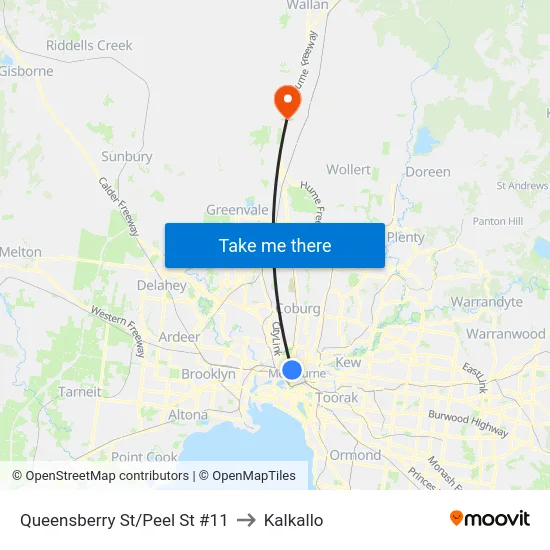 Queensberry St/Peel St #11 to Kalkallo map