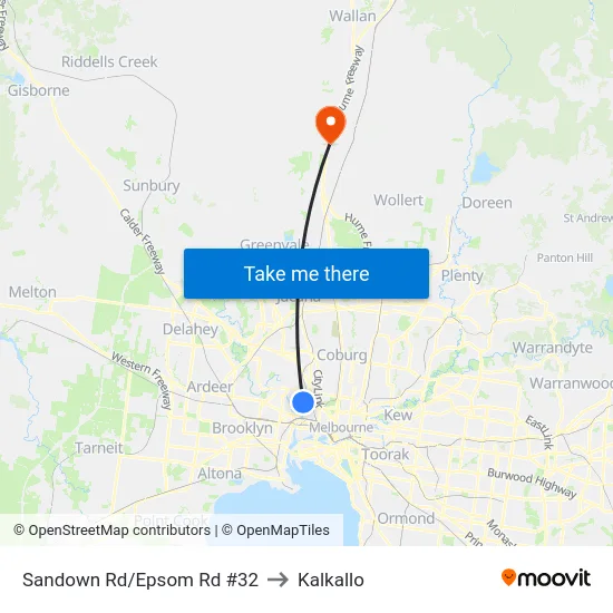 Sandown Rd/Epsom Rd #32 to Kalkallo map
