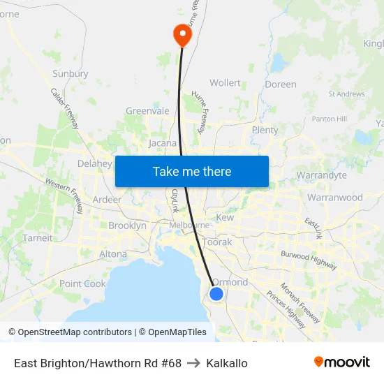 East Brighton/Hawthorn Rd #68 to Kalkallo map