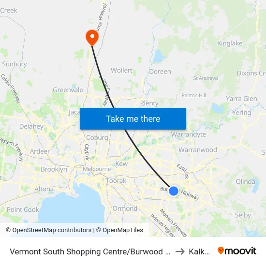 Vermont South Shopping Centre/Burwood Hwy #75 to Kalkallo map