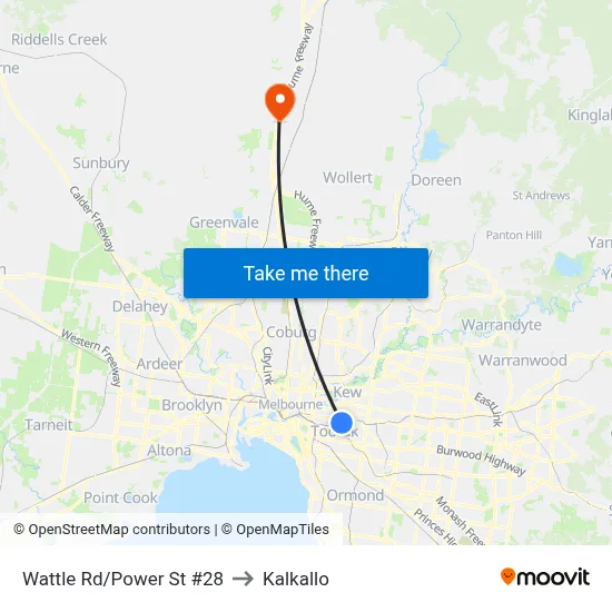 Wattle Rd/Power St #28 to Kalkallo map