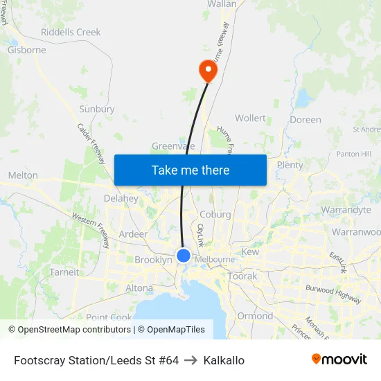 Footscray Station/Leeds St #64 to Kalkallo map