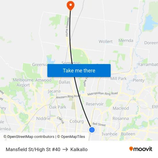 Mansfield St/High St #40 to Kalkallo map