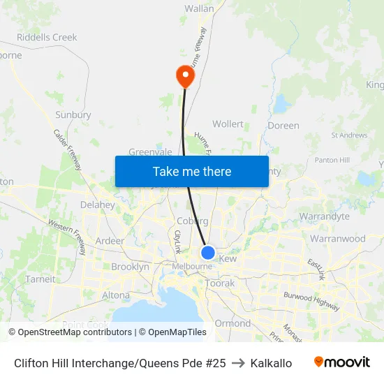 Clifton Hill Interchange/Queens Pde #25 to Kalkallo map