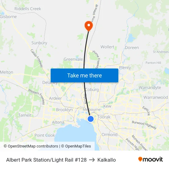 Albert Park Station/Light Rail #128 to Kalkallo map