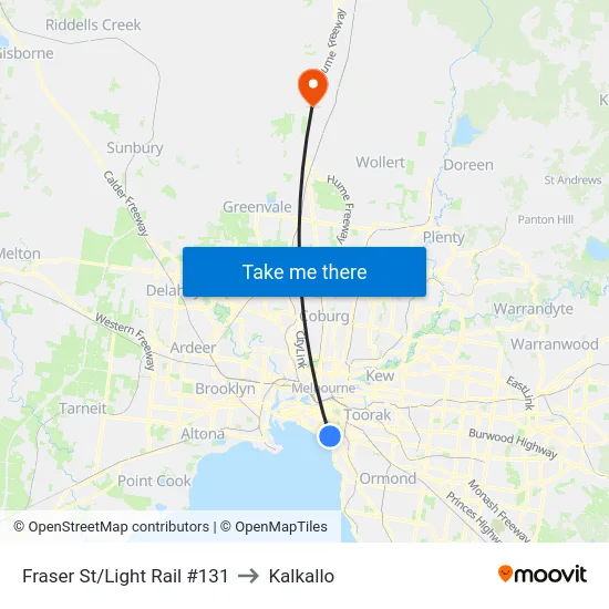Fraser St/Light Rail #131 to Kalkallo map