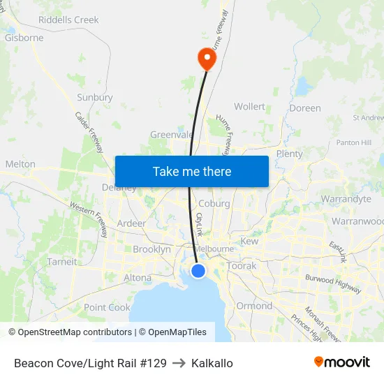 Beacon Cove/Light Rail #129 to Kalkallo map