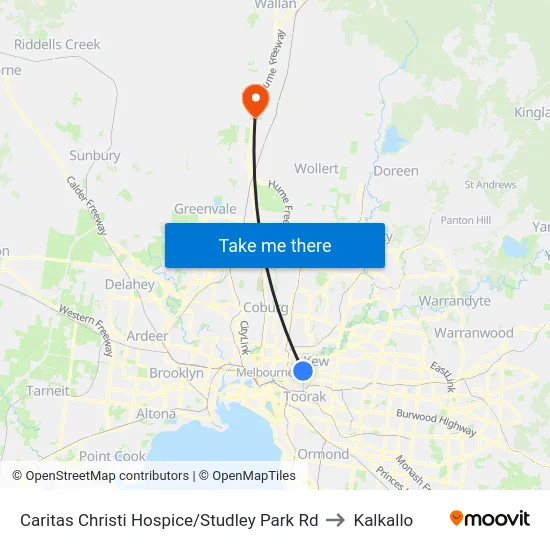 Caritas Christi Hospice/Studley Park Rd to Kalkallo map