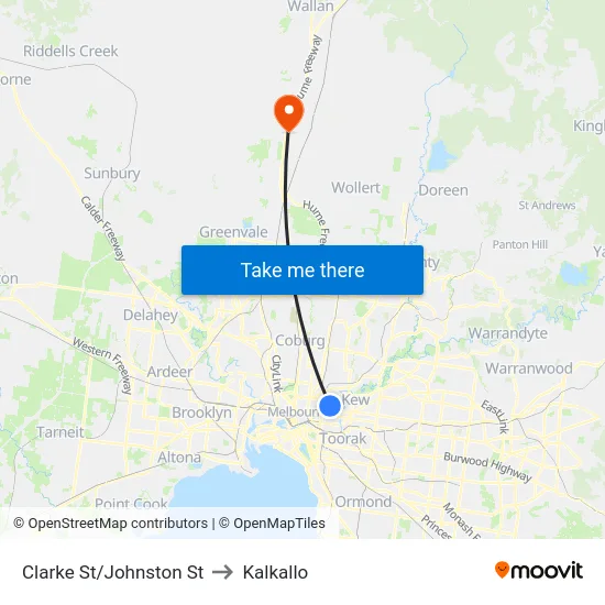 Clarke St/Johnston St to Kalkallo map
