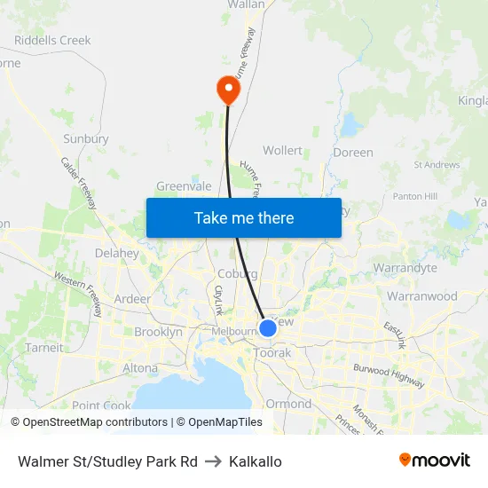 Walmer St/Studley Park Rd to Kalkallo map