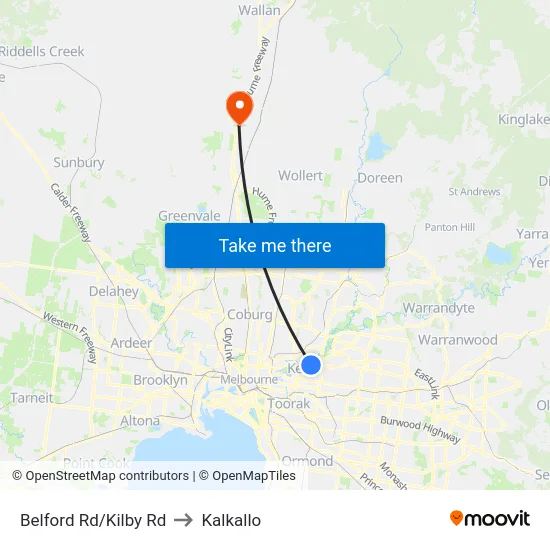 Belford Rd/Kilby Rd to Kalkallo map