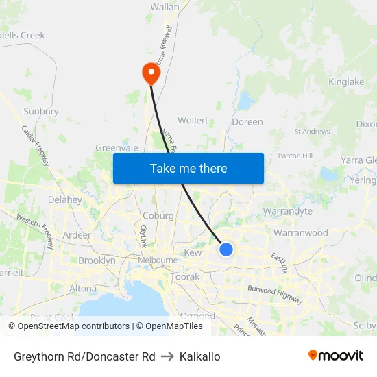 Greythorn Rd/Doncaster Rd to Kalkallo map