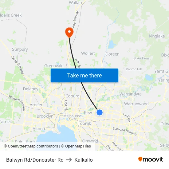 Balwyn Rd/Doncaster Rd to Kalkallo map