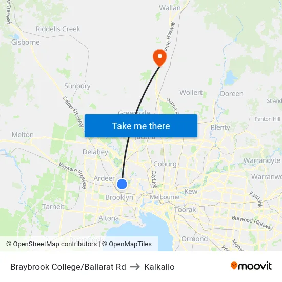 Braybrook College/Ballarat Rd to Kalkallo map