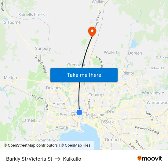 Barkly St/Victoria St to Kalkallo map